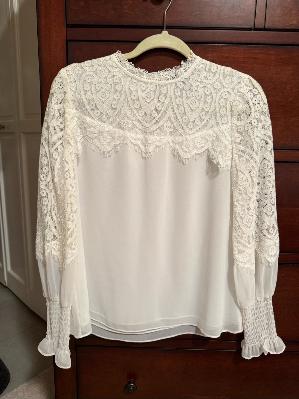White House Black Market Ivory Lace Yoke Blouse